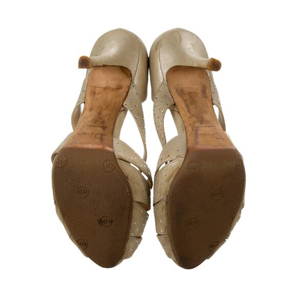 Christian Dior Crystal-Embellished Peep-Toe Heels - 38.5 - Gold - Picture 5 of 5